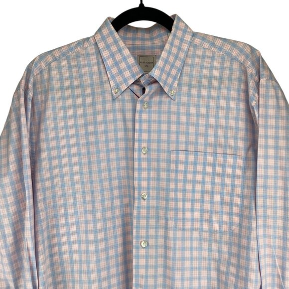 H. Stockton Mens Shirt SIze Medium Pink & Blue Checkered Long Sleeve Button-Down - Picture 3 of 9